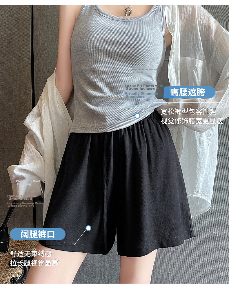 Langsha Women's Linen Summer Shorts High Waist Breathable Loose Casual Wide Leg Knee-Length Shorts 10