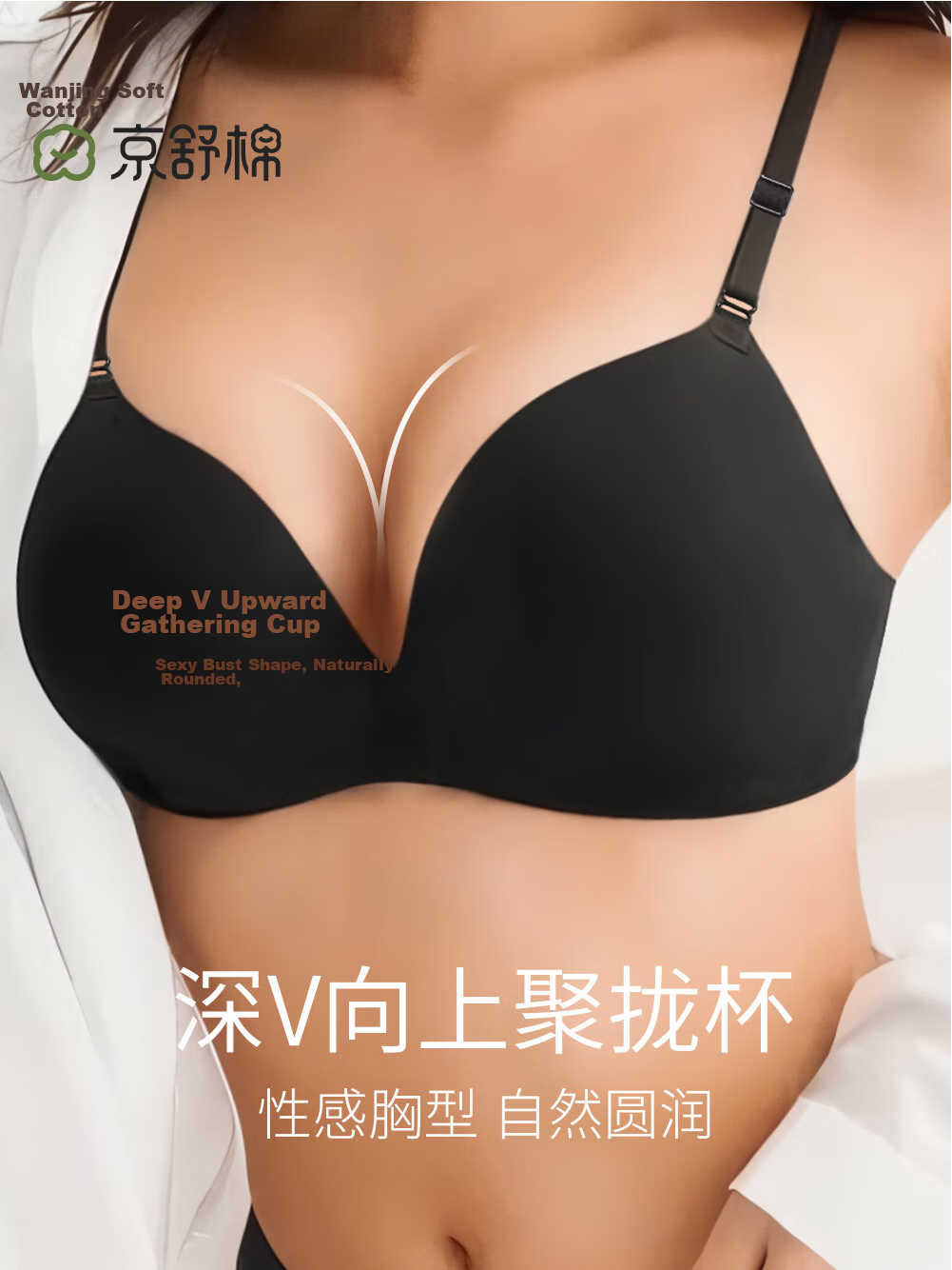 Jingshuran JD Private Label Shu Women's Wireless Ultra-thin Seamless Push-up Bra Black 2XL 1