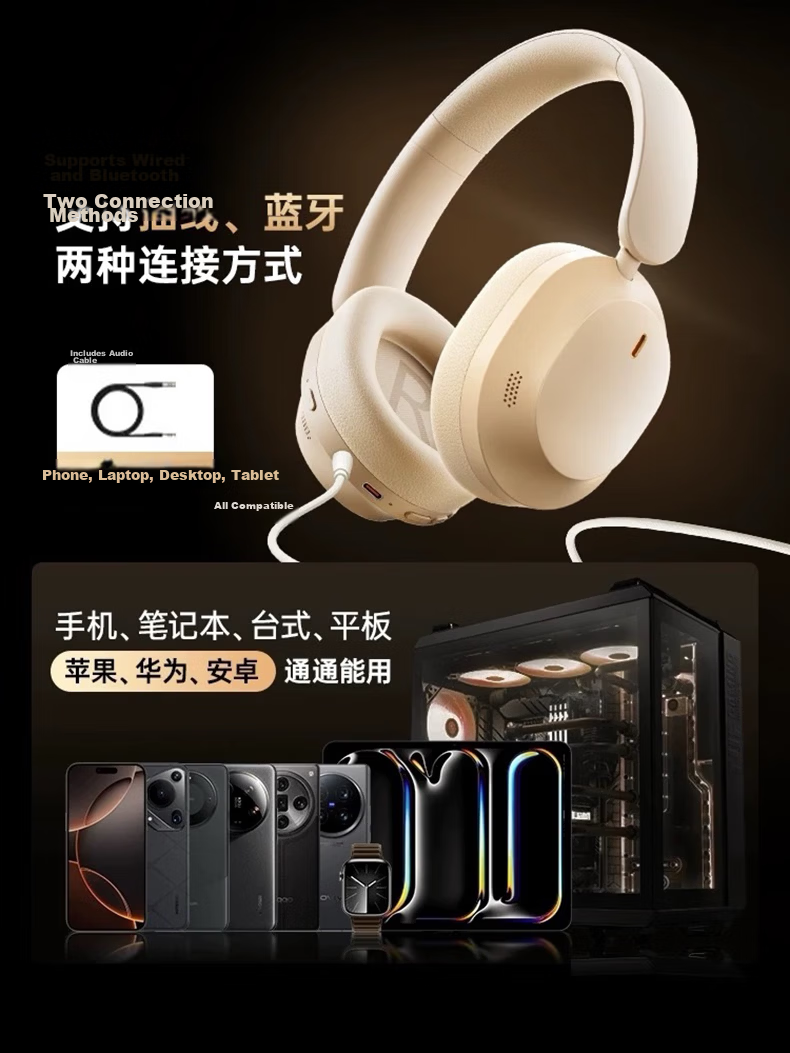 KINYO Active Noise Cancelling Bluetooth Over-Ear Headphones, S-Level Noise Reduction, Wireless Computer Music Headset, Long Battery Life, Comfortable for Sleep and Noise Isolation 25