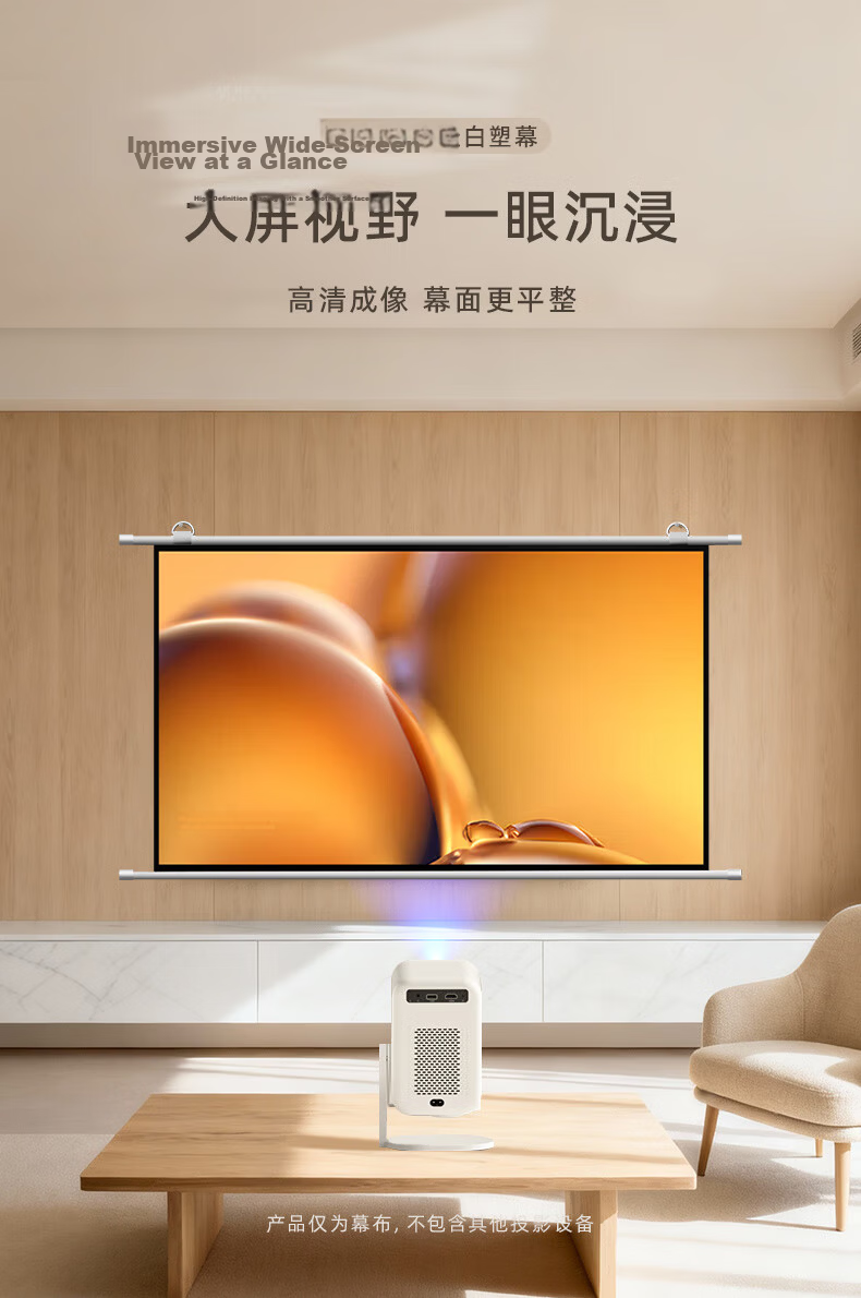 Rigal 84-inch 16:9 Home Projector Screen Wall-mounted White Plastic 4K HD Office Cinema 1