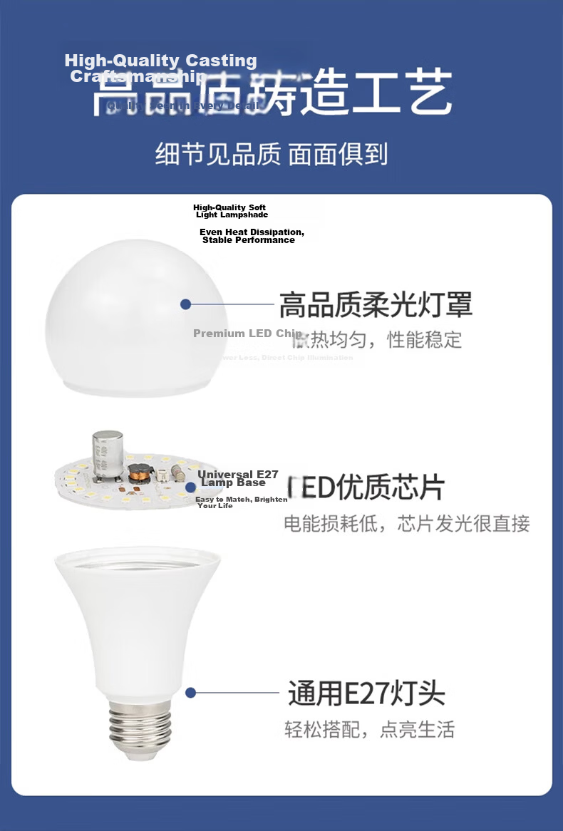 Jinggong LED Sound Control Sensor Bulb E27 Large Screw High Sensitivity Commercial Factory Voice and Light Control High Brightness Bulb 9W White Light 5