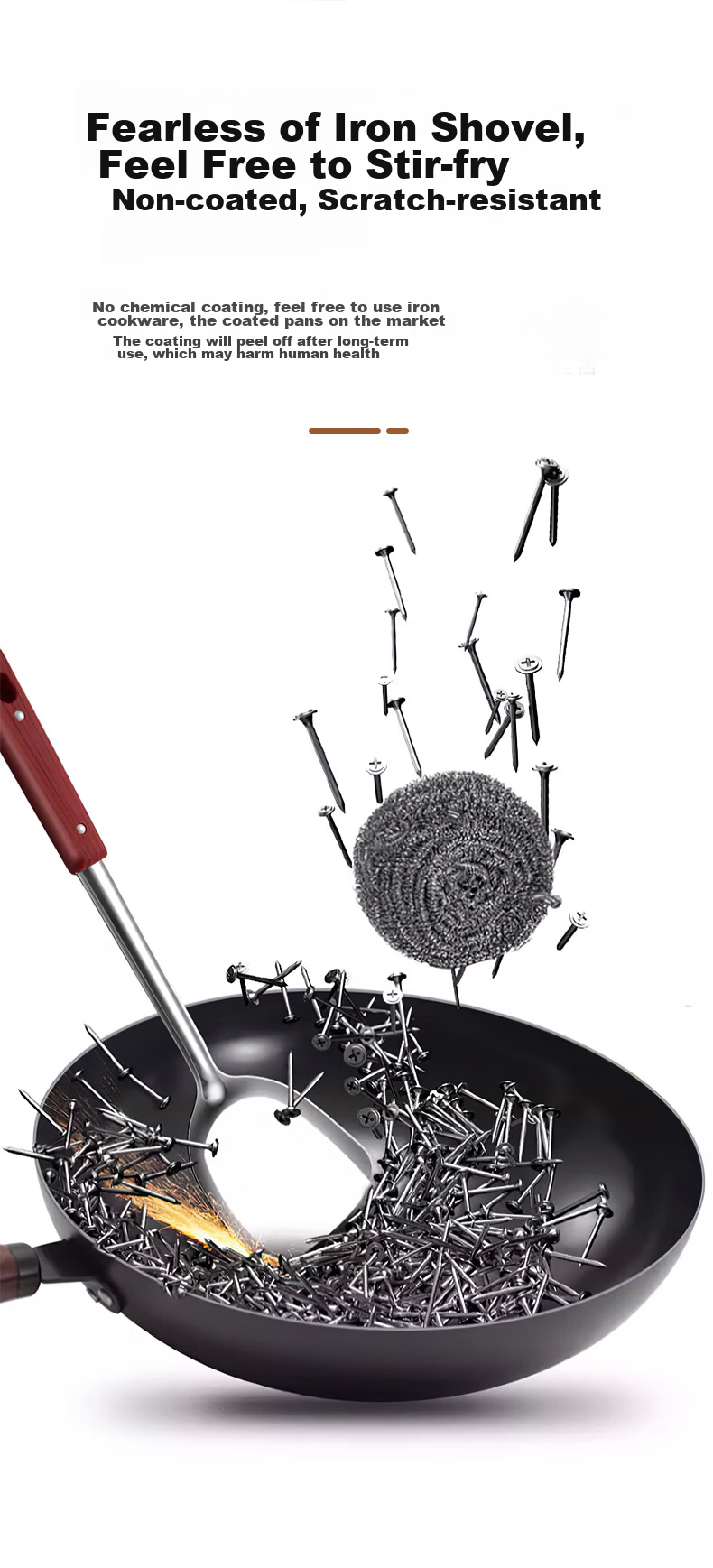 Quanpinwu 32cm Cast Iron Wok Non-Stick Stir Fry Pan for Gas Stove and Induction Cooker, No Coating, Made in Zhangqiu 9