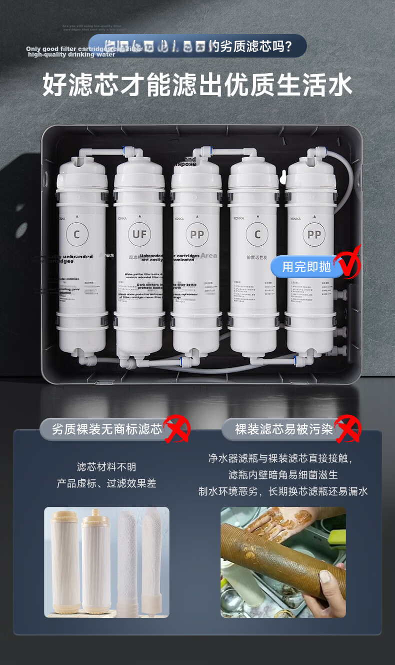 KONKA 0 Power Consumption 0 Wastewater + High Flow + Wall-mounted Desktop Under-sink Water Purifier Home Ultrafiltration Tap Water Filter UF-KF02 2