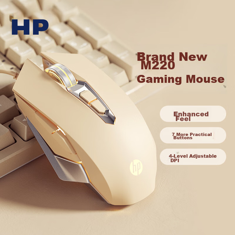 HP M220 Wired Gaming Mouse RGB Breathing Light 2400DPI Adjustable Ergonomic Mechanical Macro Programmable for Desktop Laptop PUBG LOL