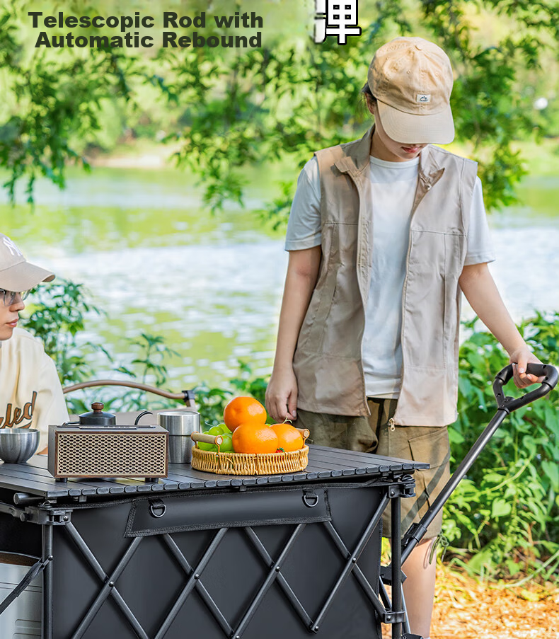 Jiangyu Camping Outdoor Folding Handcart Picnic Stall Cart Kids Reclining Collapsible Travel Delivery Camp Cart 12