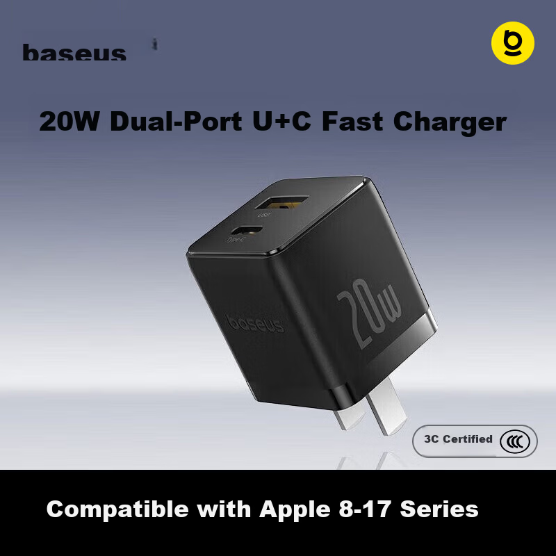 Baseus Apple Charger PD 20W Multi-Port Fast Charging USB/Type-C Adapter for iPad 14/13 Huawei Xiaomi Phones Tablets