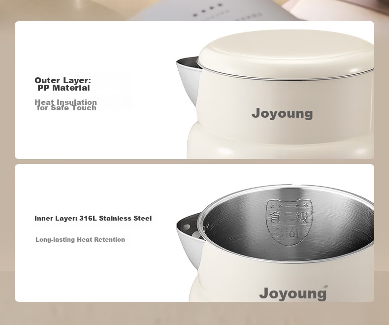 Joyoung Electric Kettle 1.5L 316L Stainless Steel Insulated Temperature Control Kettle K15FD-W117 15