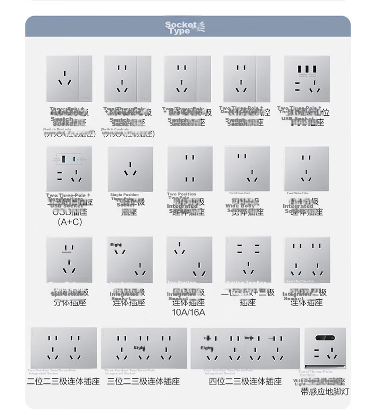 BULL G60 Series 10A Angled Five-Hole Ultra-Thin Socket Panel G60Z223A Space Silver 21