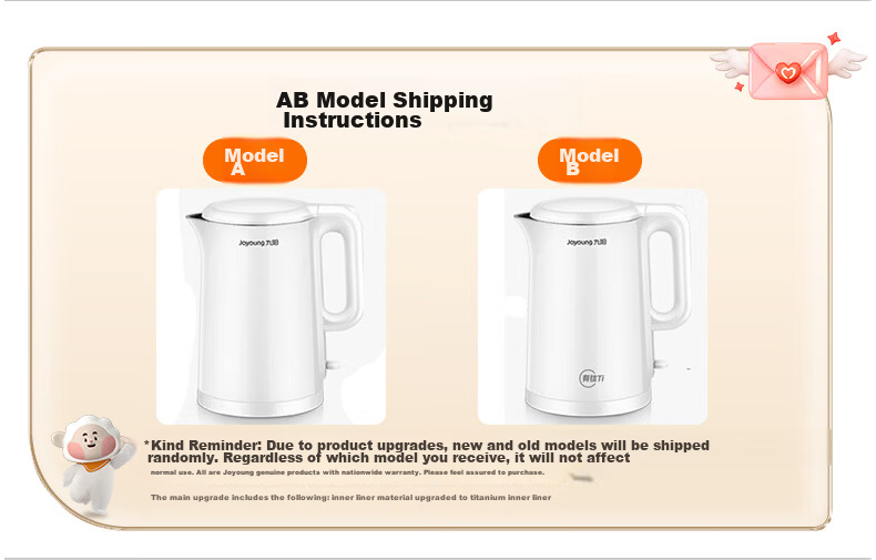 Joyoung Electric Kettle, Hot Water Pot, 1.7L Capacity, Double-Layer Insulation, 304 Stainless Steel, Seamless Design, No Glue Required, Model K17FD-W160 14