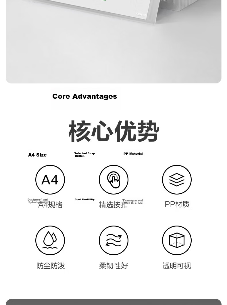 Deli 10-Pack A4 Transparent Document Bags with Snap Button Plastic File Folders Document Protectors Receipt and Exam Paper Storage Bags Office and School Supplies PP10 2