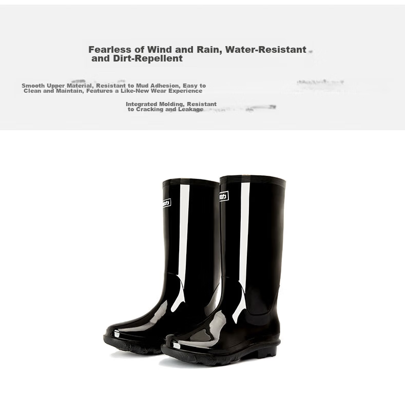 Huili Men's Stylish Rain Boots, Waterproof Outdoor Non-Slip Wear-Resistant HL838 Tall Black Boots Size 42 5