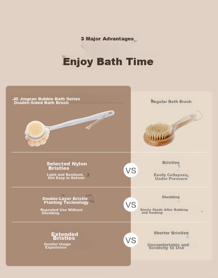 JD Jingzao Bubble Bath Series Double-Sided Bath Brush Soft Bristle Shower Brush Long Handle Body Scrub Brush Exfoliating Tool 6