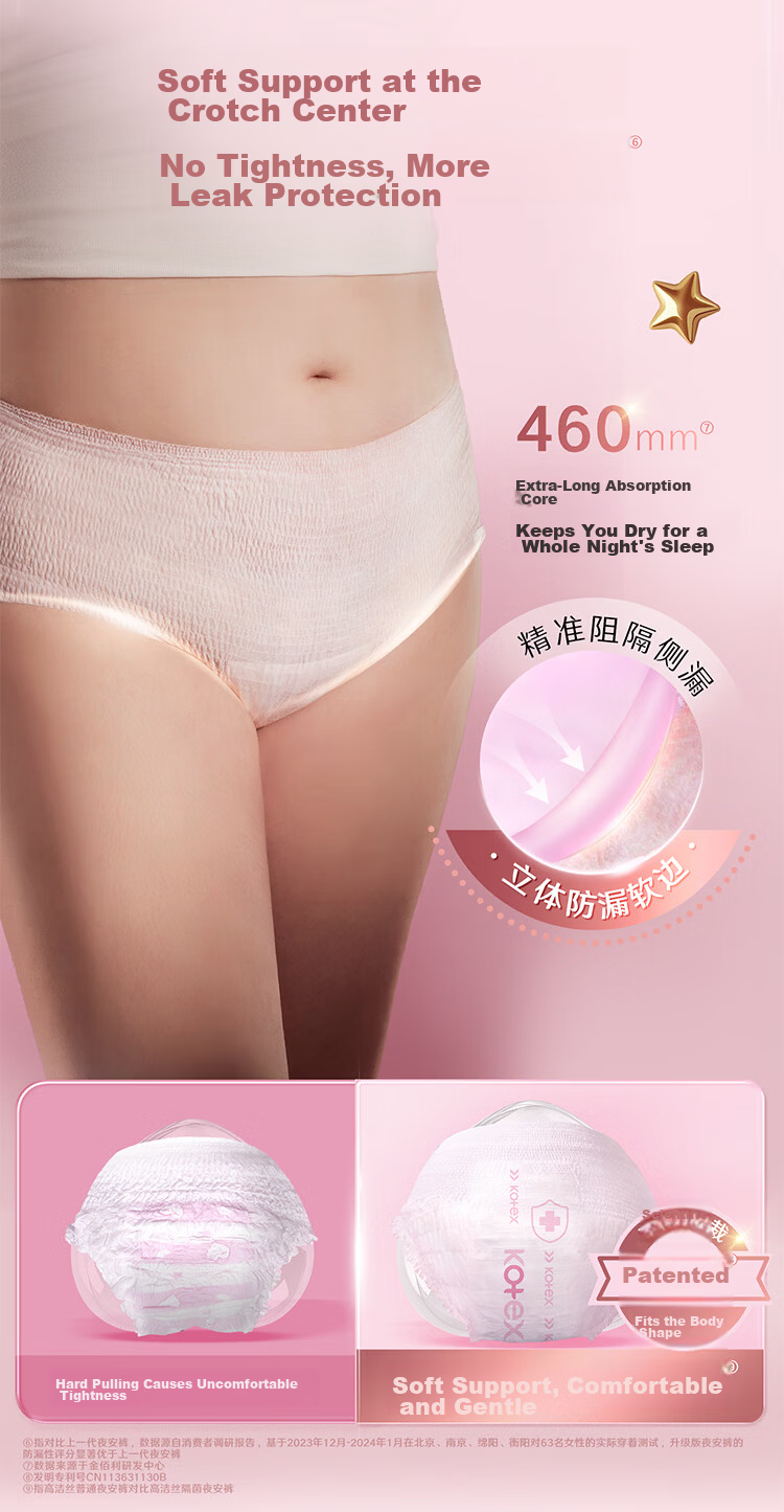 Kotex Soft Core Overnight Pants XL Size, 4 Pairs, Pant-Style Sanitary Napkins, Menstrual Night Use Sleep Pants, Self-Operated, Summer Ultra-Thin Breathable 6