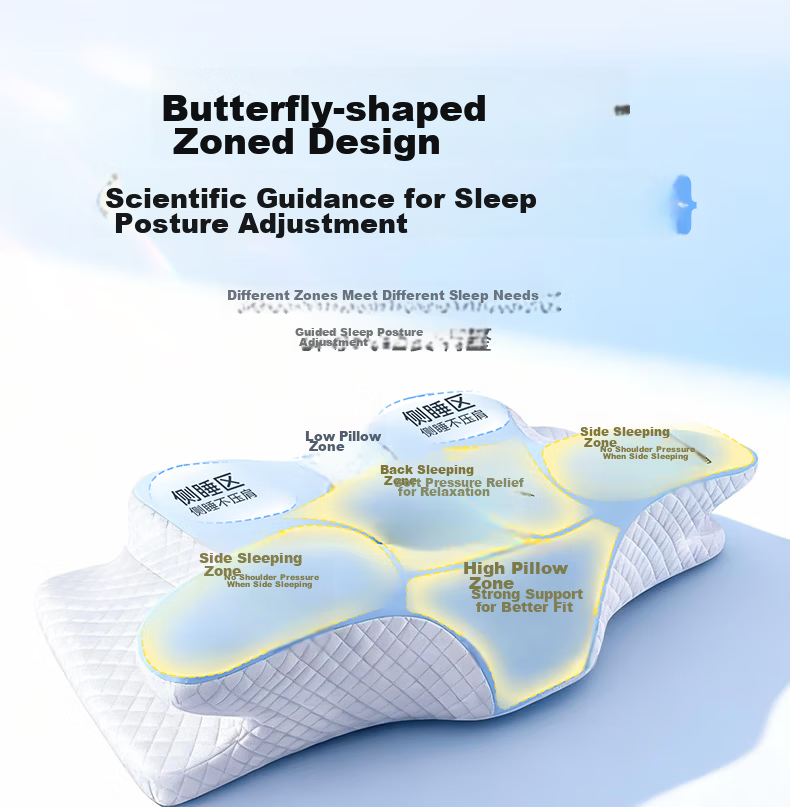 Zhiguozhe Neck Support Pillow Side Sleeping Cervical Pillow Deep Sleep Anti-Snore Adult Ergonomic Butterfly Memory Foam Pillow 4