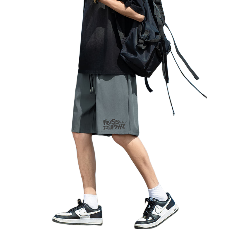 Foss Phil Men's Summer Ice Silk Thin Breathable Casual Straight Loose Shorts FPD06 Dark Gray M