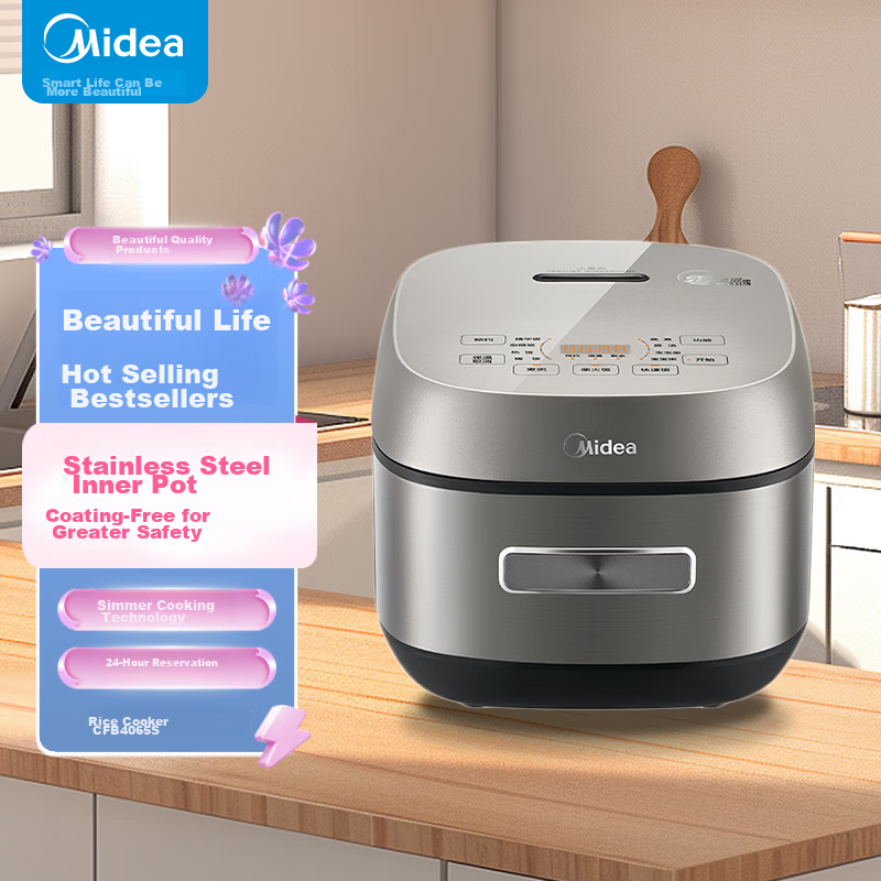Midea 4L IH Rice Cooker 316L Stainless Steel Inner Pot Non-Coated Non-Stick 24H Reservation MB-CFB4065S ZMD Peace of Mind Series