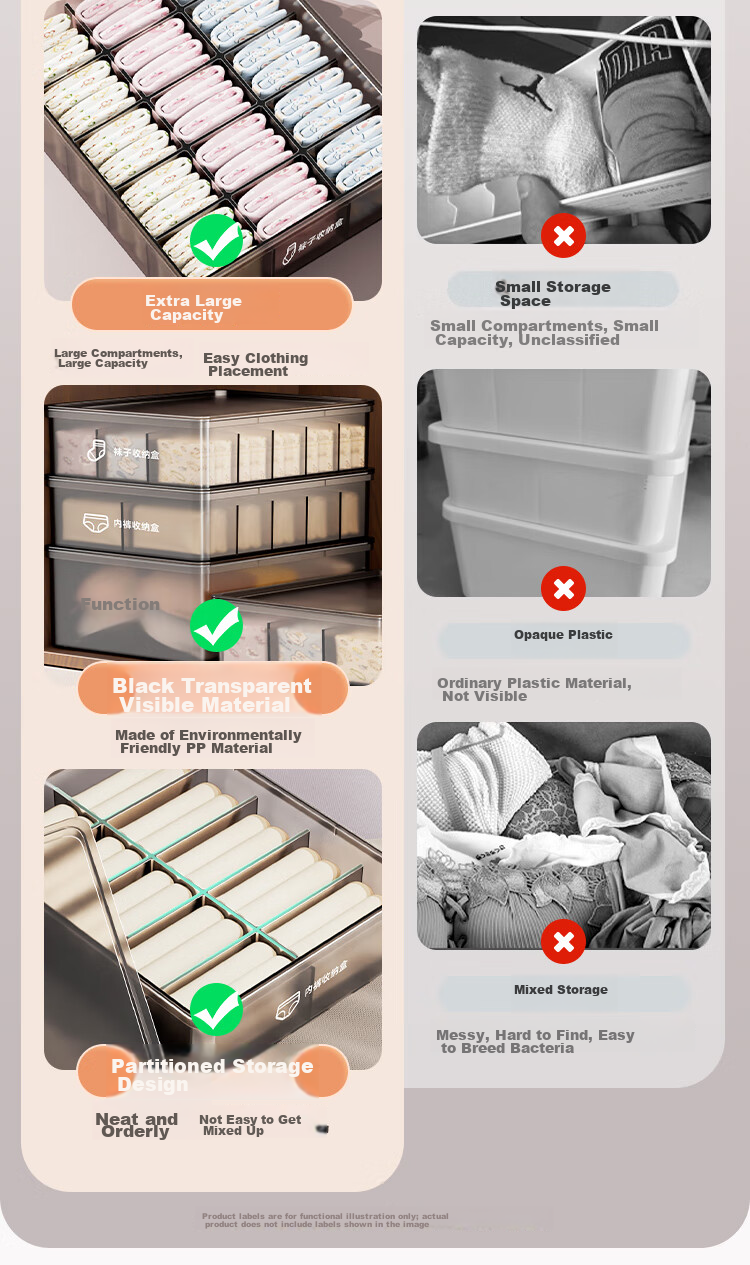 Jiabangshou Underwear Storage Box, Lingerie And Socks Organizer, Clothes Storage Container with Compartments, Closet Drawer Organizer, 2-Piece Set 2