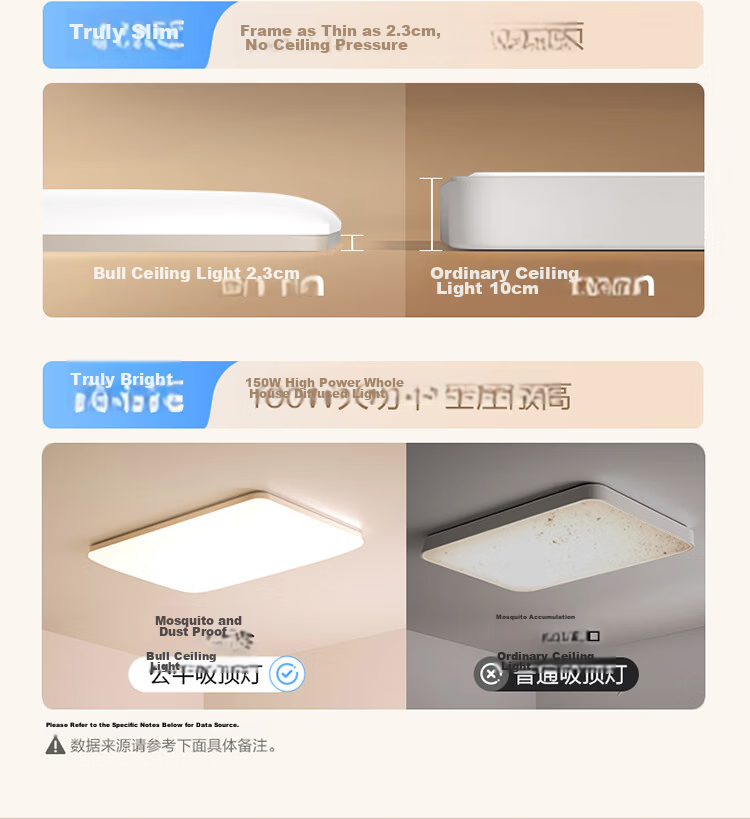 BULL Ceiling Light X19 Series MX-G048D-BS Full Spectrum Ultra-thin Three-level Dimming Bedroom Lamp 48W with Installation 4