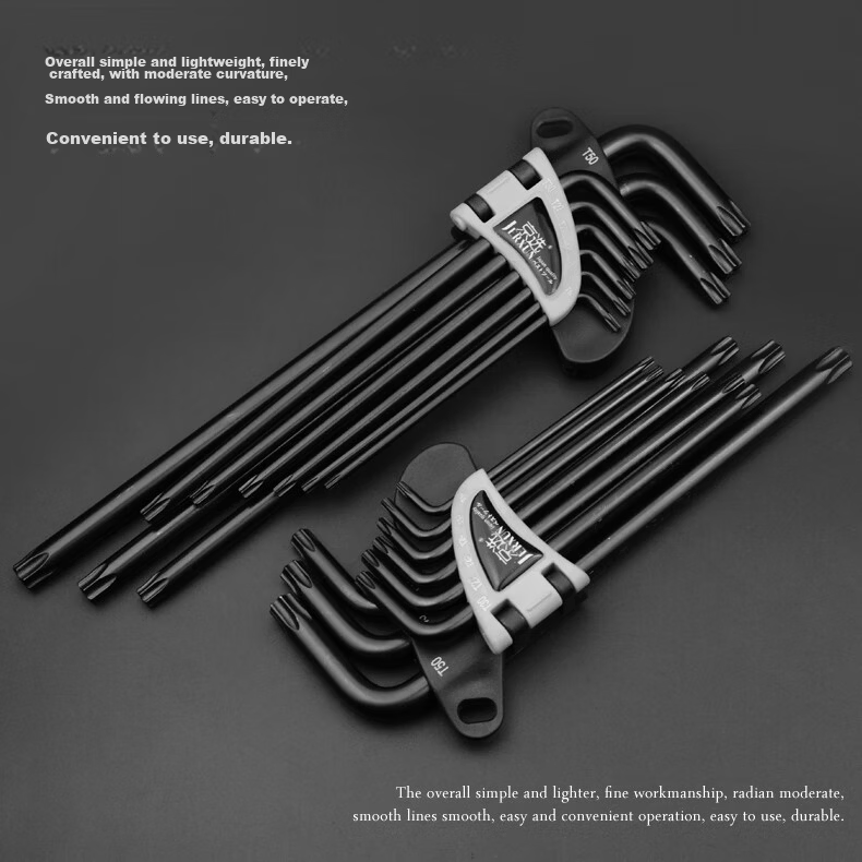JERXUN Plum Blossom Hex Key Wrench Set 9-Piece Extended Hole Cross Hexagon L-Shaped Screwdriver Kit 3