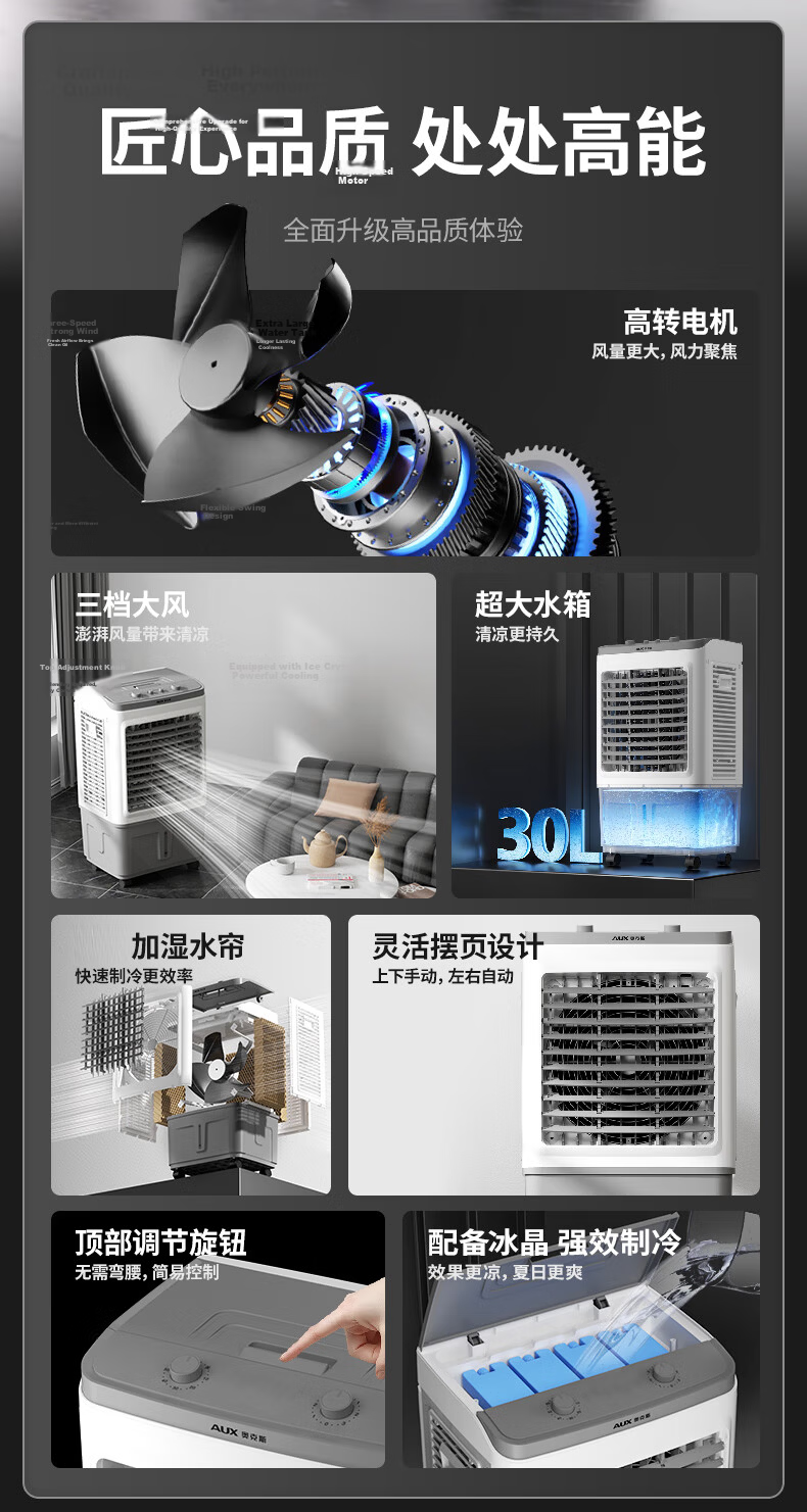 AUX Fan Air Conditioner Cooling/cooling Fan for Home Use, Floor-Standing Cooling Fan/cooling Fan, Electric Fan Cooling Machine, Water Fan, Industrial Remote Control Air Conditioner Fan, Commercial FLS-Z33CR 3