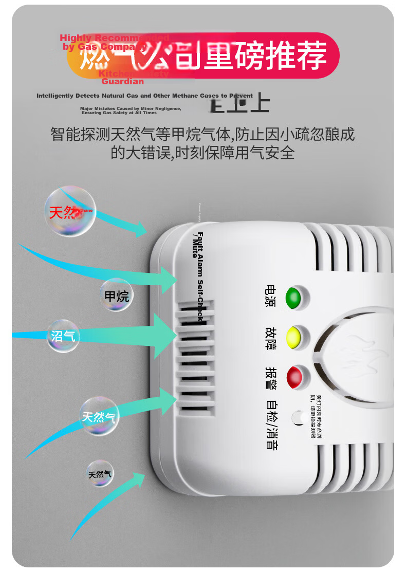 LFang G55 Gas Alarm Natural Gas Detector Home Kitchen Combustible Gas Liquefied Petroleum Gas Sensor 4