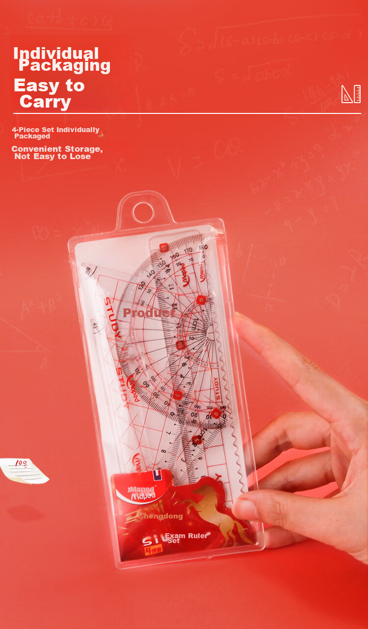 Maped Multifunctional Drawing Wave Ruler, 15cm Straight Wave Ruler, 45° Triangle Ruler, 60° Triangle Ruler, 180° Protractor, Study And Exam Ruler Set, 981799CH 8