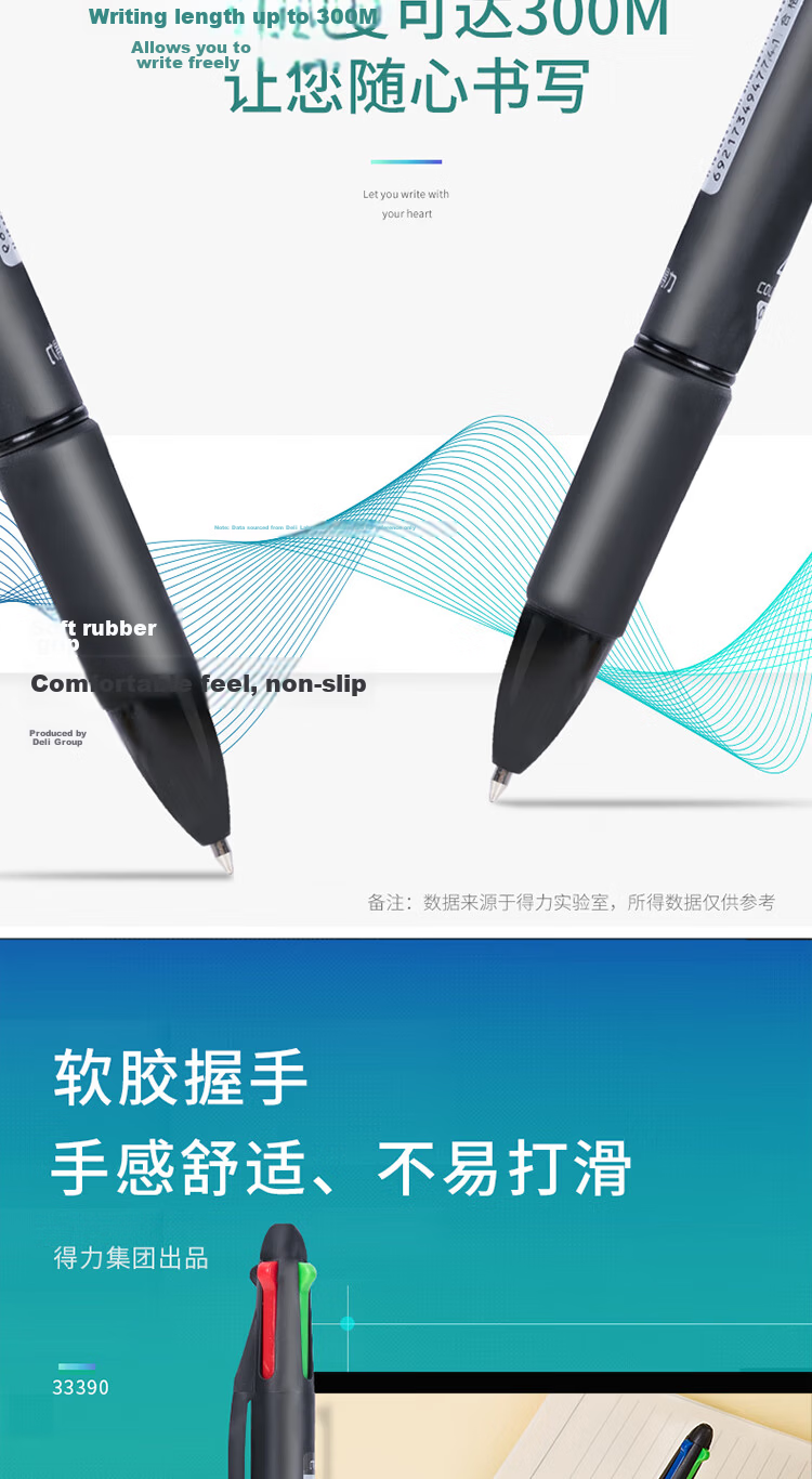 Deli Multifunction 4-Color Ballpoint Pen 0.7mm Bullet Tip Click Pen (Black, Red, Blue, Green) 12pcs/Box 33390 Exam Use 5