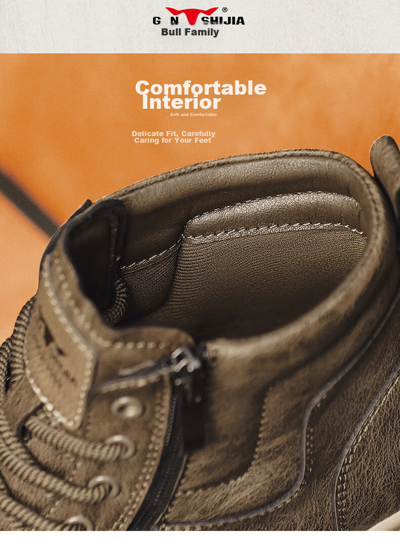 Bull Family Martin Boots Men Autumn Winter New British Style Retro Short Boots Thick Sole Wear-Resistant Men's Work Shoes Outdoor Hiking Shoes 12