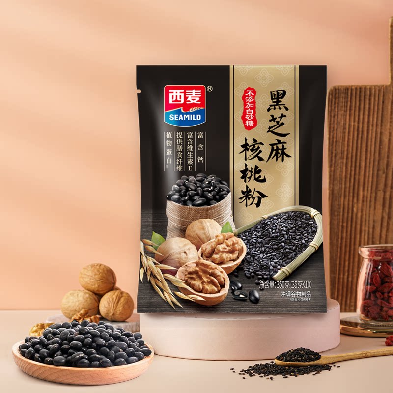 西麦黑芝麻核桃粉350g 燕麦片黑芝麻糊营养早餐五谷杂粮粉独立包装