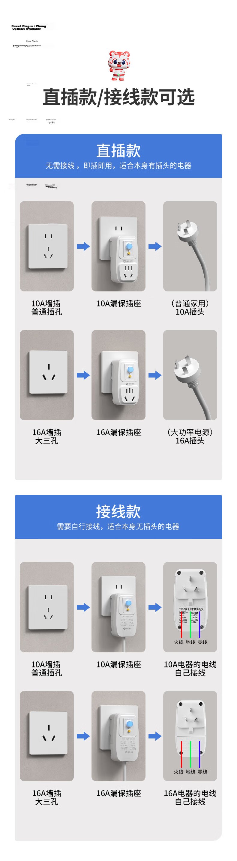 Guojidiangong Leakage Protection Plug, Water Heater And Air Conditioner Waterproof And Shock-Proof Protection Converter, Household Appliance Leakage Protection Switch Socket, 10A Conversion Plug, Instant Use 7
