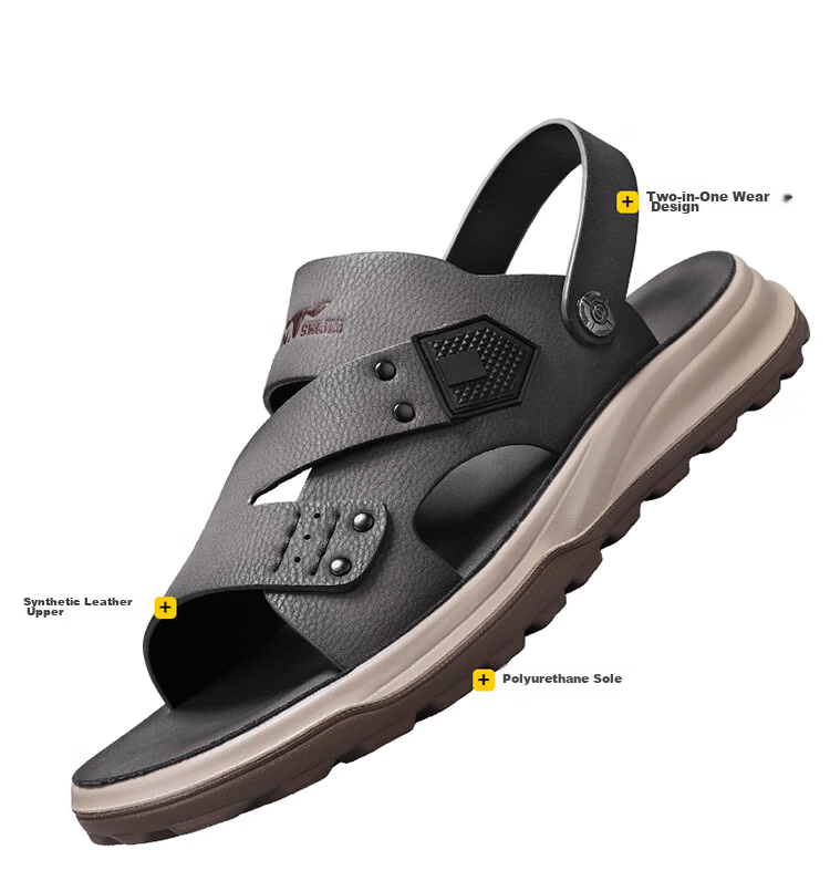 Bull Family Men's Leather Sandals Summer New Soft Sole Comfortable Dual-Purpose Outdoor Casual Beach Shoes 7