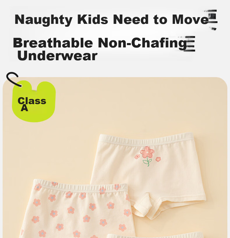 Mianqixiong Girls' Cotton Underwear Children's Shorts Girls' 100% Cotton Boxer Briefs Class A Soft Cotton No Pinch P34-4 Pack-XXXL 3