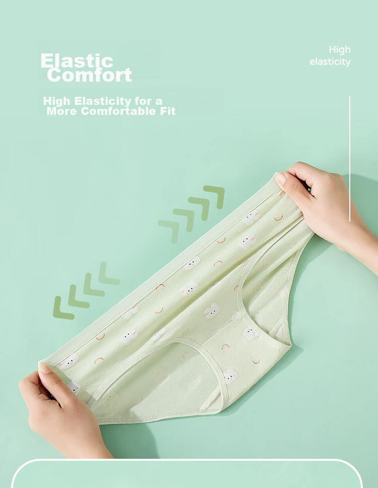 LangSha Children's Underwear, Girls' Antibacterial Triangle Panties, for Young And Older Girls, Green Rabbit Design, Size 160 6