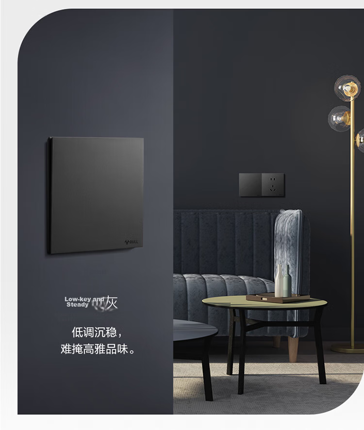 BULL Switch Socket Butterfly Ultra-thin Series 10A Angled Five-hole Socket G57Z223A Distant Mountain Gray Pack of 10 9