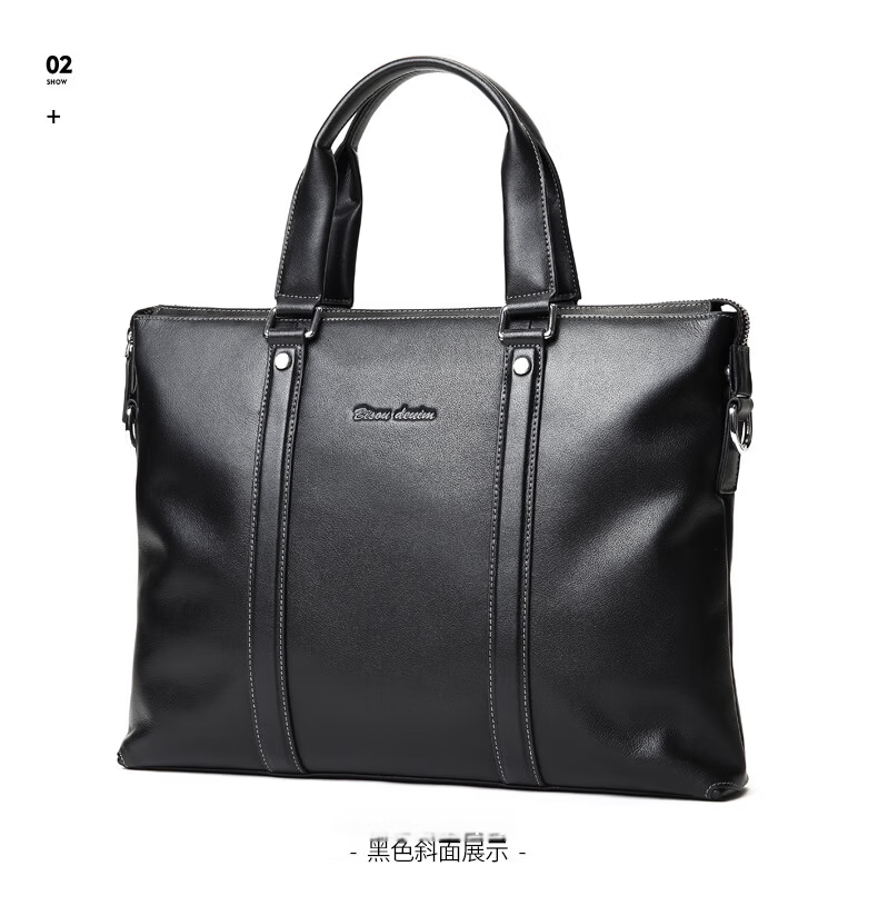American Bison Business Briefcase Men’s Travel High-End First Layer Cowhide Minimalist Handbag Horizontal Style 11