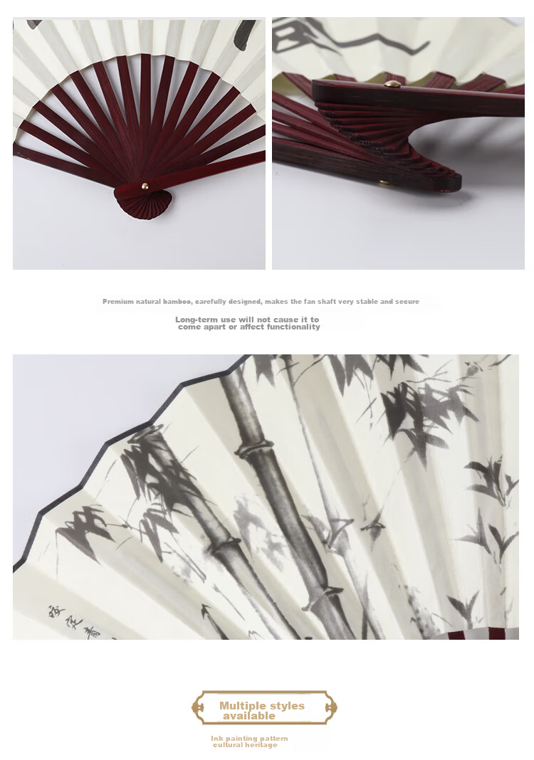TaTanice Men's Folding Fan [Gift Box] Chinese Style Classical Silk Fan Birthday Gift 10-inch Ink Bamboo 3