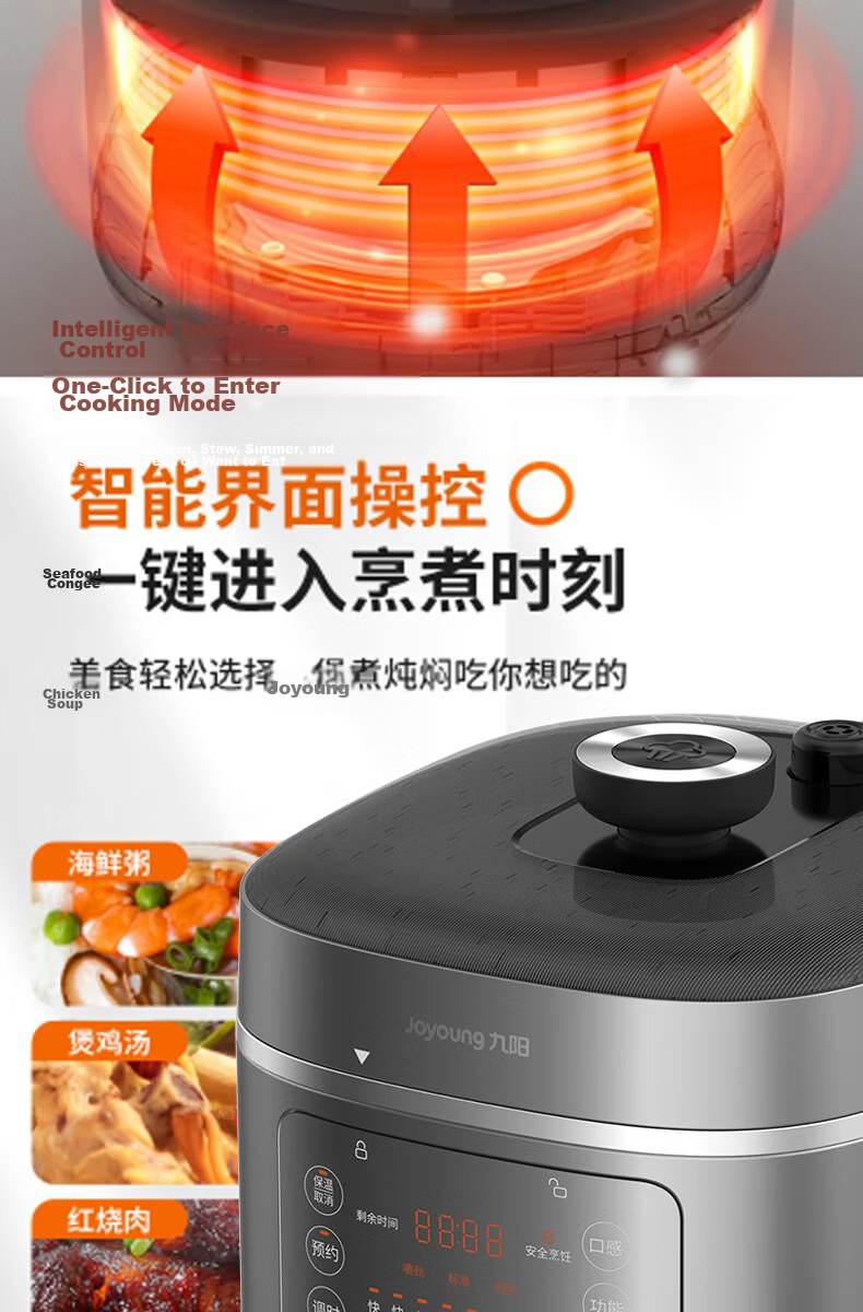 Joyoung ZMD Safe Series Electric Pressure Cooker 70kPa High Pressure One-Touch Steam Release Scheduled Timer 5L Double Inner Pot Thick Pot Y-50C38 5