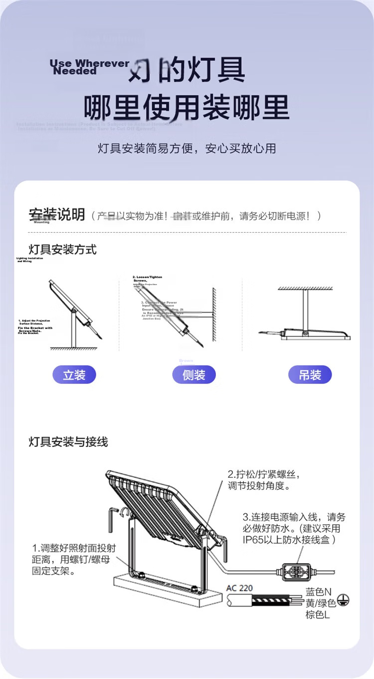 BULL LED Floodlight for Outdoor, Courtyard, Factory, Garden, Camping Light, IP65 Waterproof Rating, 100W-6500K White Light 15