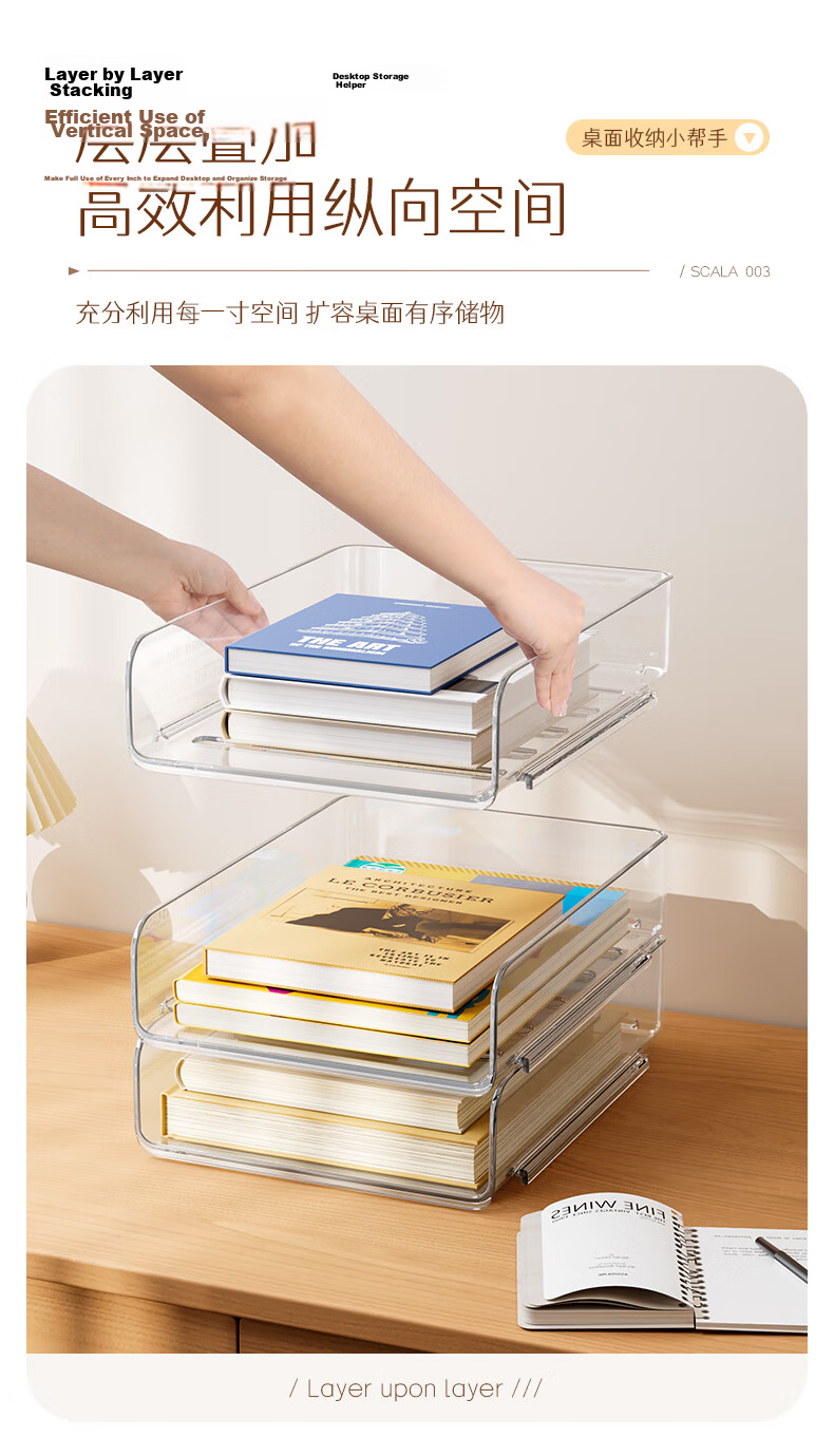 Bonnie Home Desktop Organizer Transparent Visible Layered Acrylic 3-Tier 32cm Student File Storage Rack 5