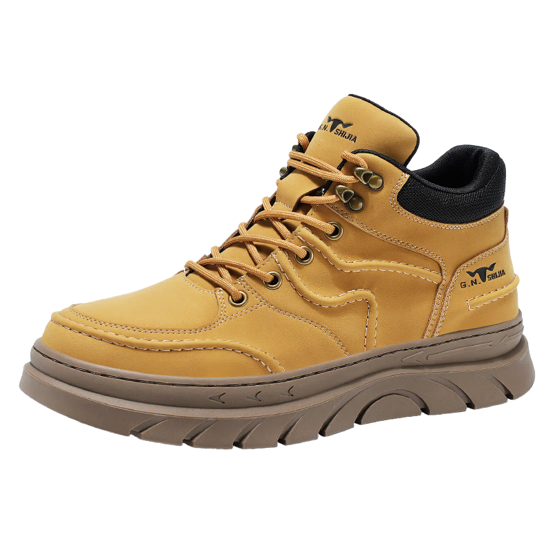 Bull Family Martin Boots Men Autumn Winter New High-top Durable Work Boots Thick Sole Height Increasing Yellow Boots Men's Versatile Biker Shoes