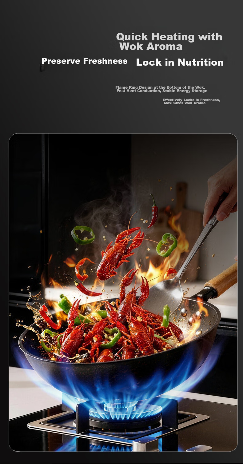 Midea Titanium Flame Non-Stick Iron Wok Stir-Fry Pan No-Coating Household Gas and Induction Cooker Compatible Pan 14