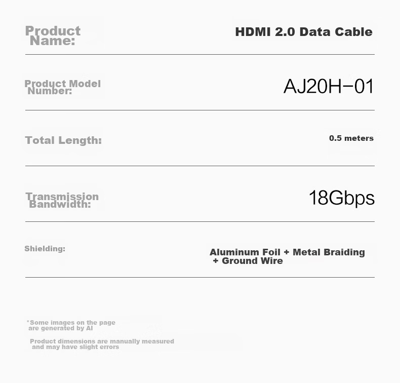 Deli HDMI 2.0 Cable 4K Digital High-Definition 0.5m Video Cable Engineering Grade Laptop Set-Top Box TV Projector Monitor Data AJ20H-01 30