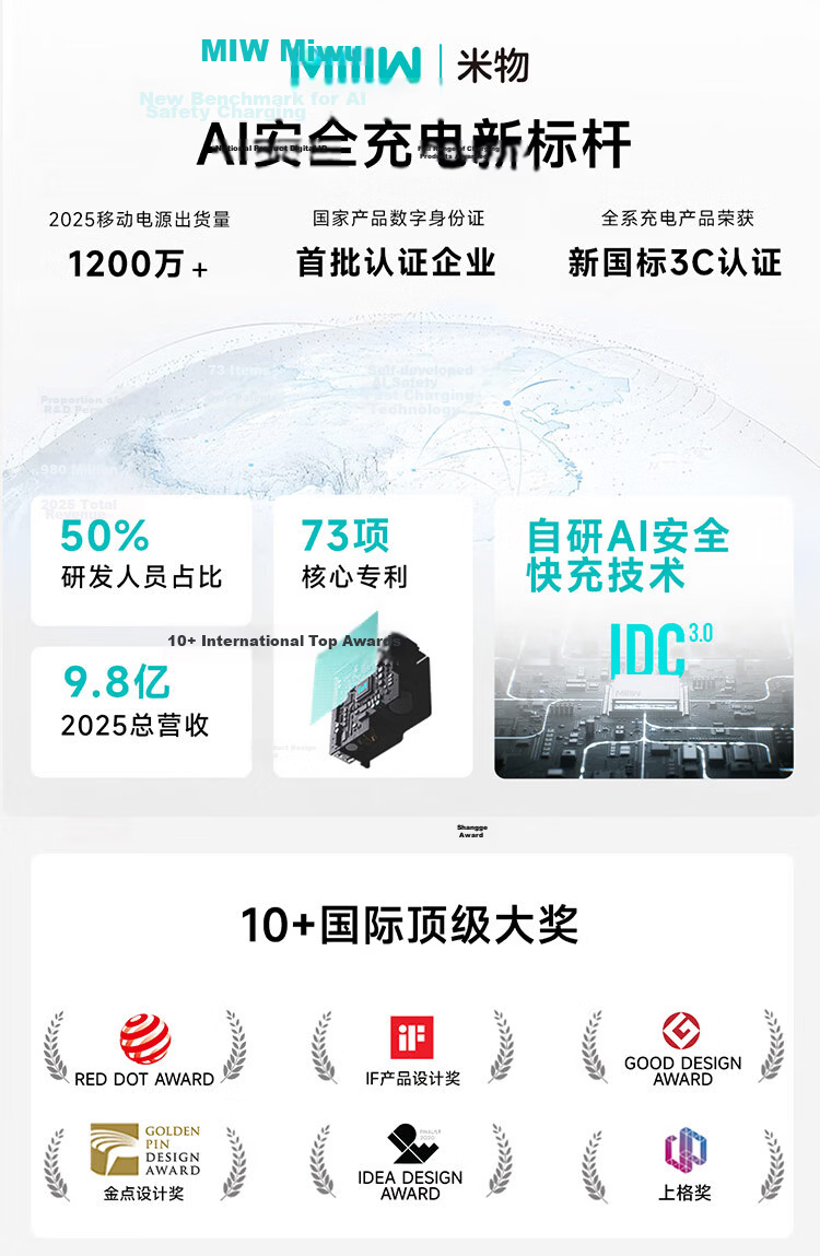 MIIIW Digital Display Magnetic Type-C 240W 6A Braided Fast Charging Cable for Apple 17/Xiaomi/Huawei/Laptops 1m 1