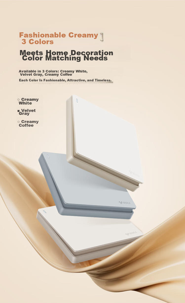 BULL Switch Socket G12 Skin-feel Matte Cream Style 10A Angled Five-hole Socket Panel G12Z223AS Milky White 6
