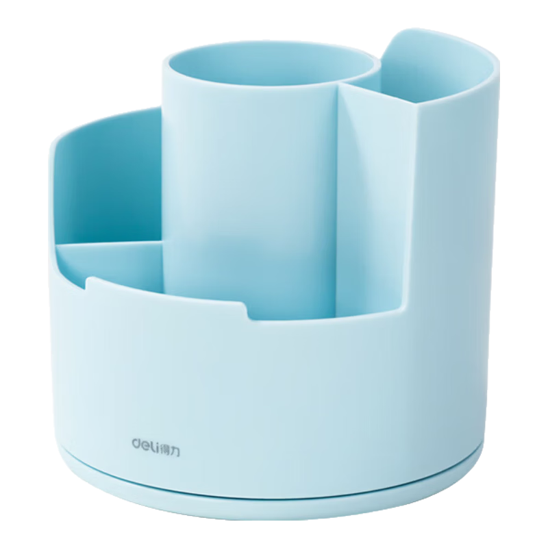 Deli Multifunctional Rotating Pen Holder Large Capacity Desktop Organizer Phone Stand Office Supplies Rotatable Blue PK414