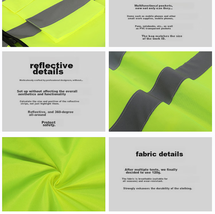 Baige Reflective Vest Breathable Construction Traffic Warning Sanitation Safety Vest Multi-pocket Zipper Style CW566564 15