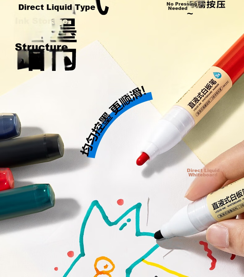 Deli Large Capacity Smooth Writing Liquid Whiteboard Marker Set Office Stationery Meeting Teaching Thick Barrel Color Marker Pen 4 Colors SK232 3