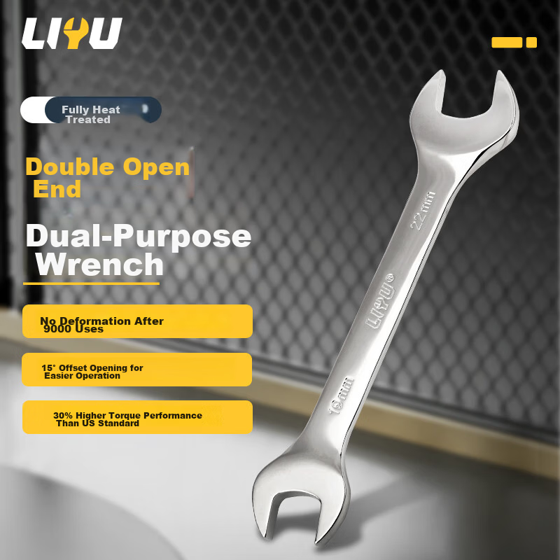 Liyu Double-Ended Open-End Wrench Set, Mirror Polished, 10 Pieces