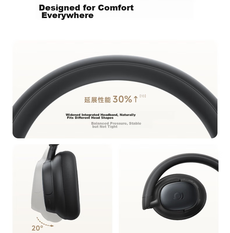 BASEUS MH1 Over-Ear Noise Cancelling Bluetooth Headphones Active Noise Cancellation Dual Gold Standard HiFi Certified 80H Battery Life Compatible with Apple Huawei Xiaomi Oppo Phones Gift 23