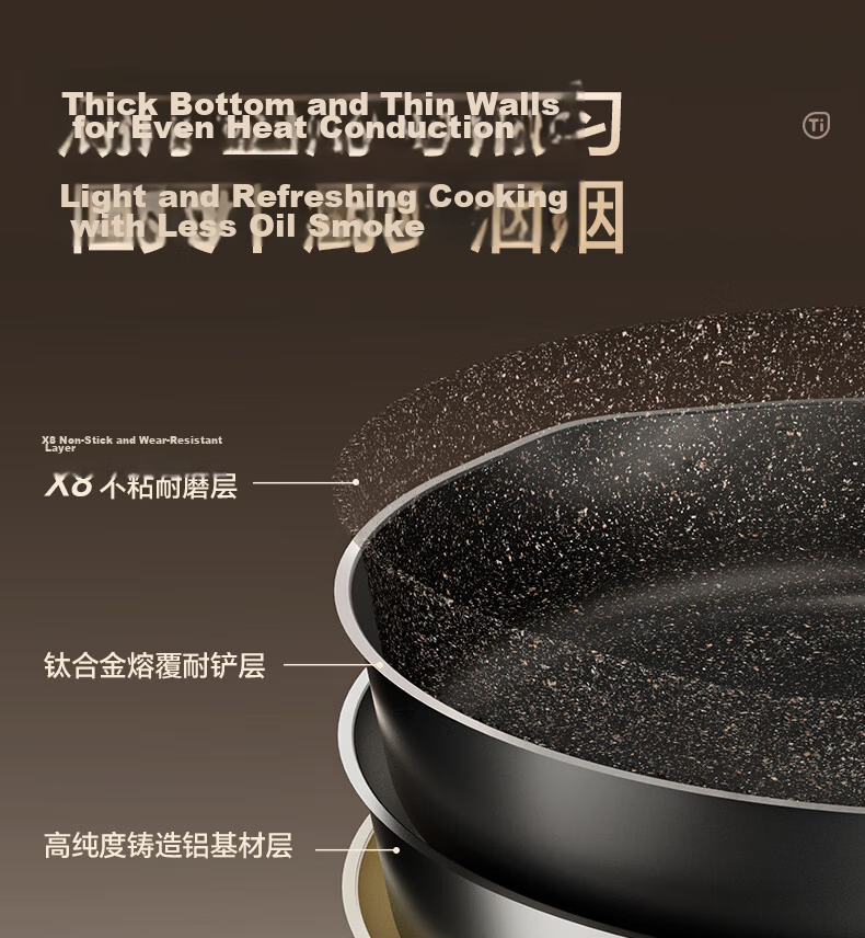 SUPOR Titanium Non-Stick Healthy Frying Pan, Flat Bottom Pan, 26cm, Compatible with Induction And Gas Stoves, Easy to Clean, Low Smoke 16
